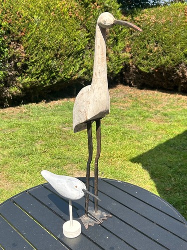 Vintage wood metal heron - vintage,
