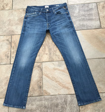 Mens Replay M983 WAITOM Regular Straight Fit Blue Stretch Denim Jeans - W34 L30