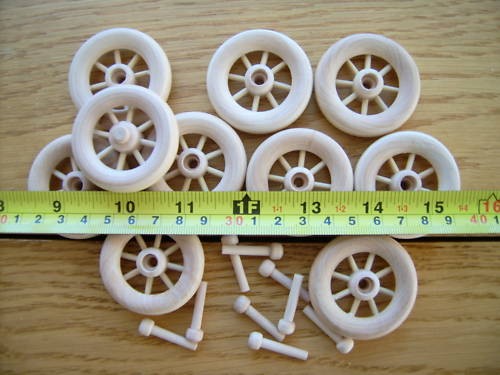 Spoked wooden wheels - , +