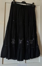 Elizabeth Scott Black Cotton Sequins Layered Tiered Skirt Waist 32/36" L33" (M)