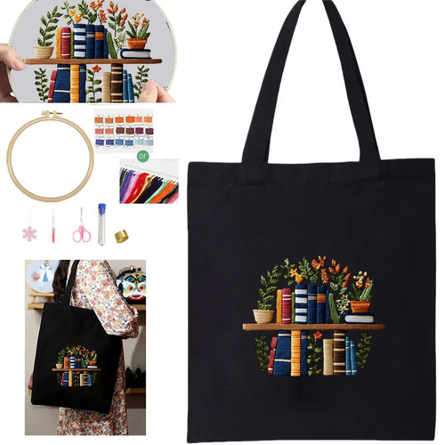 Bookshelf bag embroidery kit - bookshelf,