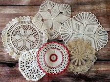 6 x vintage hand crocheted cotton beautiful doilies, good sizes