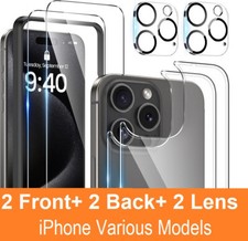 2X iPhone 17 16 15 14 13 Pro Max Front+Back+Lens Tempered Glass Screen Protector