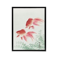 Two Veiltail Goldfish in Pond Framed Canvas Wall Art Print Ohara Koson