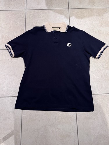 Gucci navy embroidered polo - navy, gg
