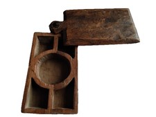 Antique Hand Carved Wooden Spice Box With Swivel Lid And Five Compartments