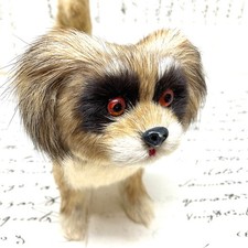 Vintage Real Fur Puppy Dog Ornament Figure REALISTIC MODEL Pomeranian Pekingese