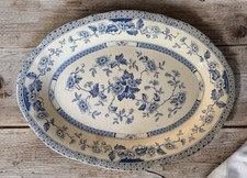 Large Antique Midwinter Windsor Blue White Floral Meat Platter Serving Plate