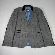 Marc Darcy Blazer Mens 48R Grey Check DX7 Herringbone Tweed Jacket Elbow Patch