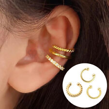 Ear Cuff 3pcs Set Sterling Silver Round CZ Gold Plated Cartilage Helix Clip On