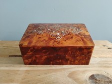 Burr Walnut Large Desktop Trinket Lidded Box Inlaid Mother Of Pearl Handmade