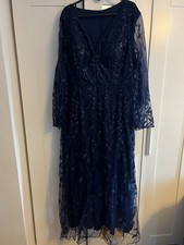 Blue Coloured Mother Of The Bride Flowery Elegant Long Dress Size 18/20