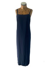 GOLD BY MICHAEL H DRESS 16 NAVY BLUE Shift Long Maxi Slip Hem Slit Formal Party