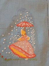 Linen Traycloth Blue VTG 40s