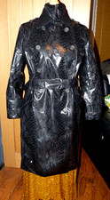 Zara shiny pvc raincoat mack wool lined, 44 chest with belt reptile print