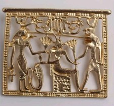 Matte Gold Tone Egyptian Life Square Shape Brooch 