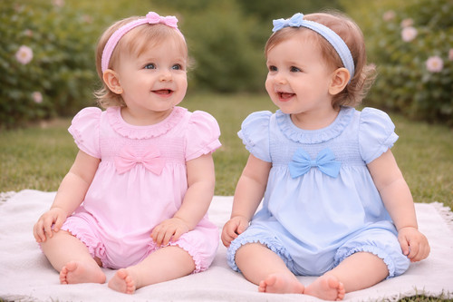 Baby girls bow smocked romper - bow,