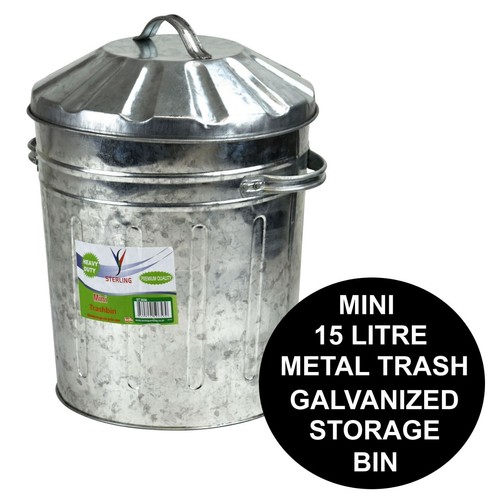 Galvanized trash bin 15l - bin,