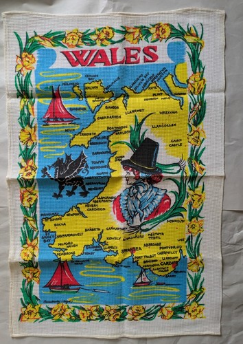 Vintage welsh map souvenir tea - welsh,