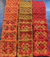 New x 24 Orange Gold Rust Handmade Crochet Granny Squares