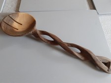 Vintage Hand Carved Wooden Twisted Handle Servers Spoon / Fork