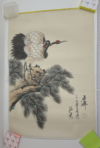 Chinese crane pine scroll - crane,