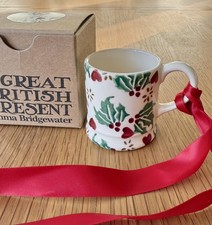 Emma Bridgewater Tiny Mug Tree Decoration Christmas Joy (Holly Hearts) & ribbon 