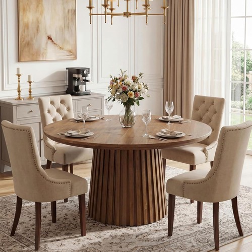 Round solid wood dining table - dining,