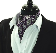 Mens Purple Ascot Cravat Tie Floral Paisley Silver Grey Black Scarf Classic Gift