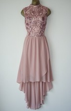 COAST BLUSH PINK MESH SEQUIN CHIFFON DIP HEM MAXI DRESS SIZE 12 BNWT WEDDING