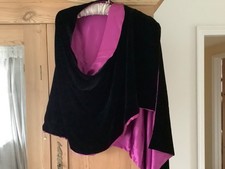 Velvet and silk scarf. Beautifully soft and silky, black and magenta shawl.