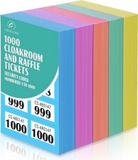 5 Books of 1-1000 Cloakroom Raffle Tombola Draw Tickets Numbered Mixed colours