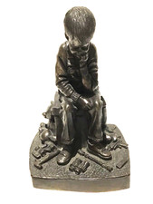 HEREDITIES GENESIS FINE ARTS BRONZE FIGURINE OF BOY SITTING ON TOYBOX