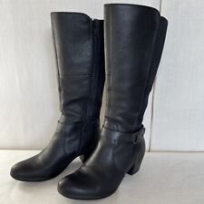 Clarks Full Length Boots Below Knee Black Soft Leather Part Fabric Stretch UK5