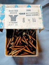 Vintage Nettlefolds Brass Screws Size 8 x 1 1/4 Inch , Slotted Countersunk Head