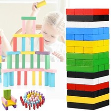 Wooden Tumbling Tower Game Traditional Stacking Blocks Family Kids Travel 54Pcs