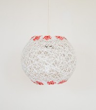 White Rope Ball with Red Gingham Flower Diamante Details, Ceiling & Table Lamp