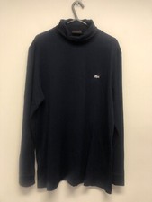 LACOSTE MEN'S MEDIUM TIGHT KNIT PURE COTTON ROLL NECK JUMPER IN NAVY SIZE L MINT