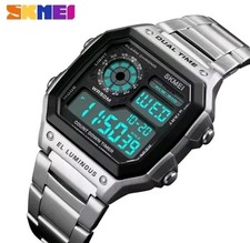 SKMEI Mens Sports Digital Watch Steel Strap Alarm Stopwatch Military Wristwatch 
