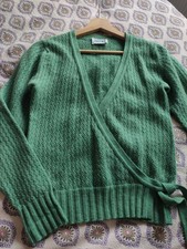 Brora Green Cashmere Wrap Over Long Sleeve Cardigan Size 8-10 UK.