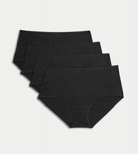 EX M*S 4 PACK MIDIS BRIEFS Pure Cotton LADIES Black Knicker Underwear Womens