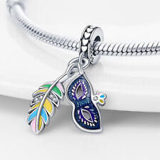  Masquerade Ball Mask Feather Dance Charm Sterling Silver 925