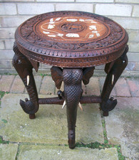 ANTIQUE INDIAN  ROSEWOOD SIDE TABLE WITH 4 ELEPHANT HEAD LEGS