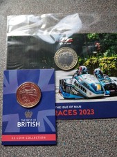 Isle Of Man TT Races 2023 Sidecar Race + 2024 creeg na ba £2 coins new on cards