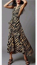 Topshop Rare Zebra Animal Print Plunging Neckline Midi Dress UK 8 Eu 36 Bloggers