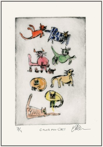 Many happy colorful cats - many,