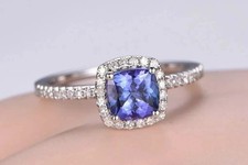 2.34 Ct Cushion Cut Tanzanite Engagement Ring 14k White Gold