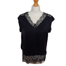 Promod Black Silk Lace Trim V