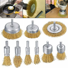 9PCS Rotary Brass Wire Cleaning Wheel Cup Brush Drill Attachment Bit Set Tool UK