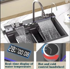 🚚UK Stock Smart LED Waterfall Kitchen Sink Set Stainless Steel Gun Grey✅